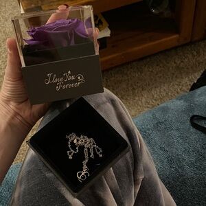 Silver Necklace with Purple Rose Gift Box
